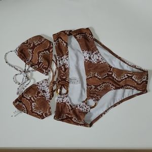NWOT Matte Collection Brown Snake Skin Bikini Size Medium